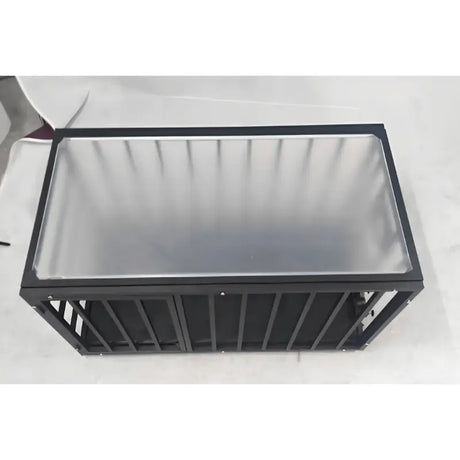 Heavy-duty clear table cage with reinforced transparent enclosure and steel support frame design
