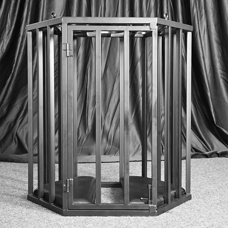 Heavy-duty hexagonal hanging cage all-in-one style B HQJS-024 front view showing durable suspended frame structure and modern ergonomic lounge seating design for indoor and outdoor use
