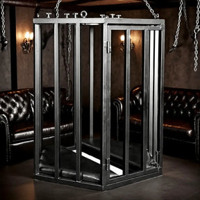 Heavy-duty hexagonal hanging cage all-in-one style B HQJS-024 lifestyle image featuring modern suspended lounge chair with durable frame and comfortable indoor or outdoor seating design
