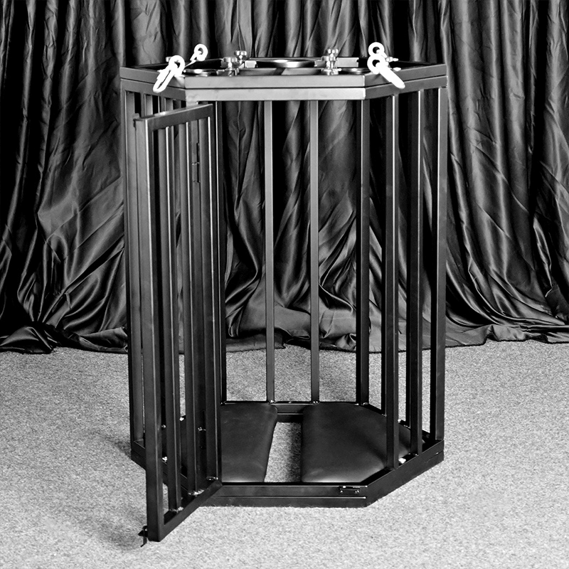 Heavy-duty hexagonal hanging cage style chair HQJS-026 front open view featuring spacious suspended seating design with durable frame for indoor and outdoor relaxation
