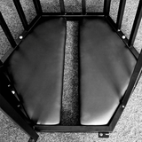 Heavy-duty hexagonal hanging cage style chair HQJS-026 inside view showing spacious cushioned seating and durable suspended frame for comfortable indoor or outdoor lounging
