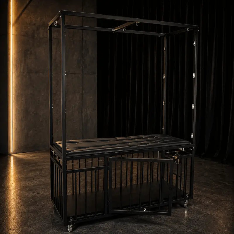 Heavy-duty metal cage-style studio bed with reinforced frame and enclosed structure N-GZ-009
