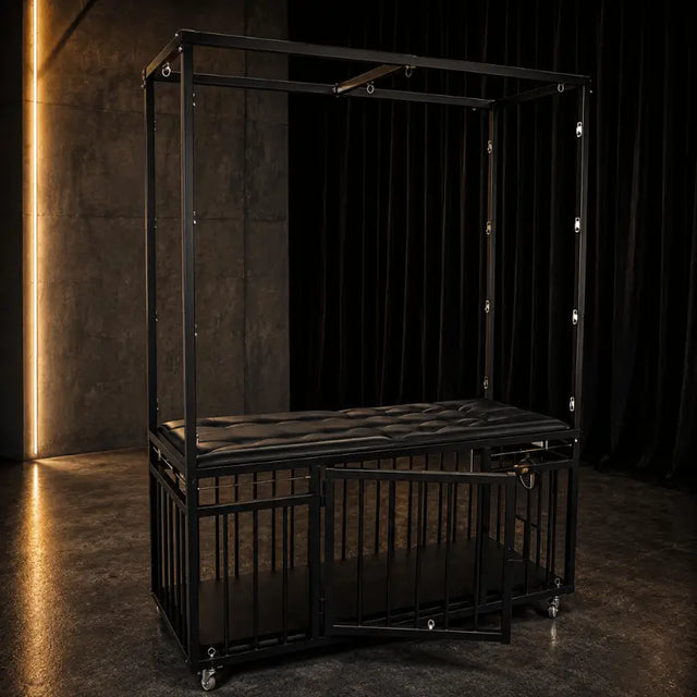 Heavy-duty metal cage-style studio bed with reinforced frame and enclosed structure N-GZ-009
