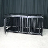 Heavy-duty Pleasure Bed HQJS-012 front right view showcasing a durable steel frame bed with reinforced structure and modern industrial design.
