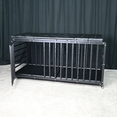 Heavy-duty Pleasure Bed HQJS-012 front right view showcasing a durable steel frame bed with reinforced structure and modern industrial design.
