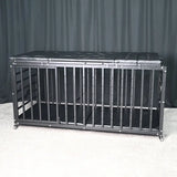 Heavy-duty Pleasure Bed HQJS-012 front view showcasing a sturdy steel frame bed with reinforced support and modern industrial-style design.
