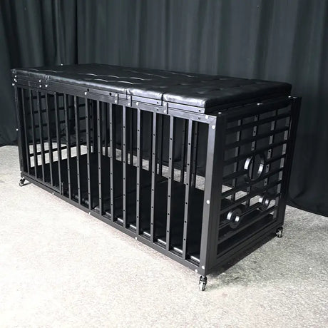 Heavy-duty Pleasure Bed HQJS-012 left view featuring a heavy-duty steel frame construction designed for stability, durability, and long-lasting comfort.
