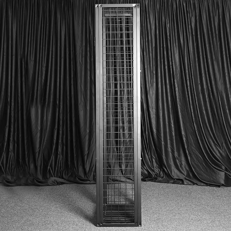 Heavy-duty standing BDSM cage door hardware with industrial-grade locking mechanism, BDSM Authority
