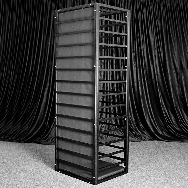 Heavy-duty standing and sleeping cage HQJS-021 left side view showing durable frame construction and multi-purpose sleeping and standing design for indoor and outdoor use
