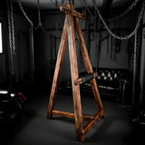 Heavy-duty vintage tripod stand HQSM-023 front view showcasing industrial-grade metal construction with stable three-leg base and rustic vintage design finish
