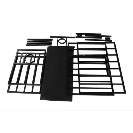 Heavy duty extra large confinement cage parts showing individual components, reinforced frame sections, and assembly hardware layout
