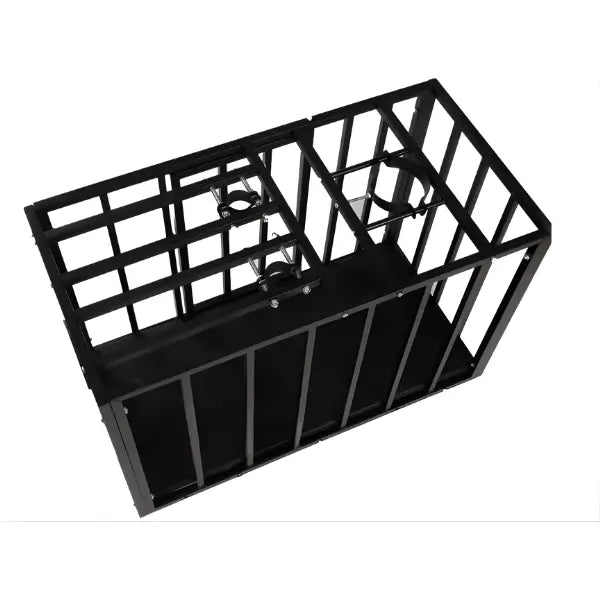 Heavy duty extra large confinement cage top view showing frame structure and enclosure layout - BDSM Authority