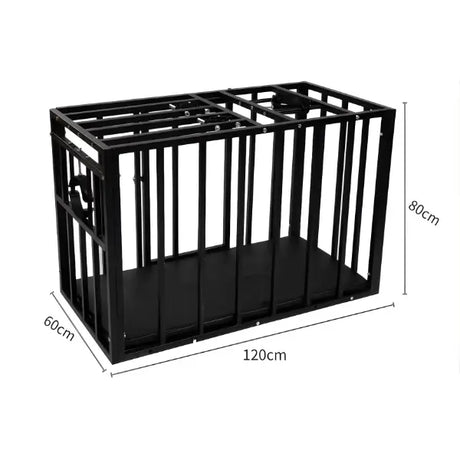 Heavy duty extra large confinement cage with specified dimensions highlighting size, reinforced structure, and secure enclosure design
