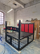 King Size BDSM-Inspired Wooden Bed with Cage & Restraint Options