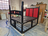 Queen Size BDSM-Inspired Wooden Bed with Restraint Options and Cage