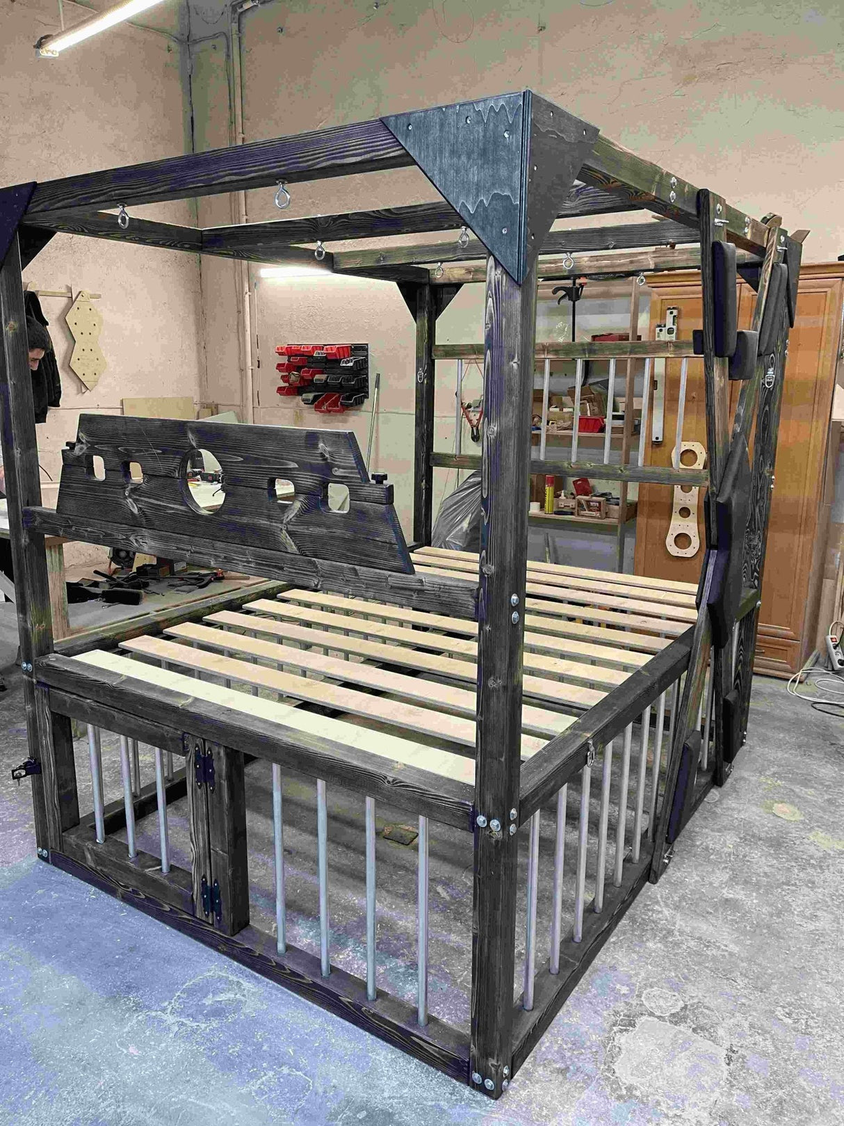 Queen Size BDSM Bed with Removable Cross – Elegant Dungeon Furniture for Passionate Play
