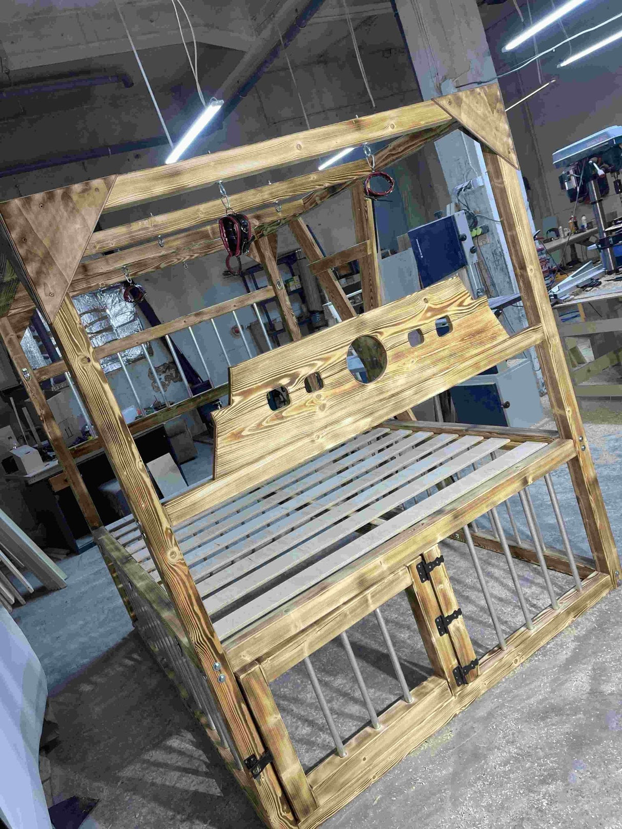 Queen Size BDSM Bed with Removable Cross – Elegant Dungeon Furniture for Passionate Play