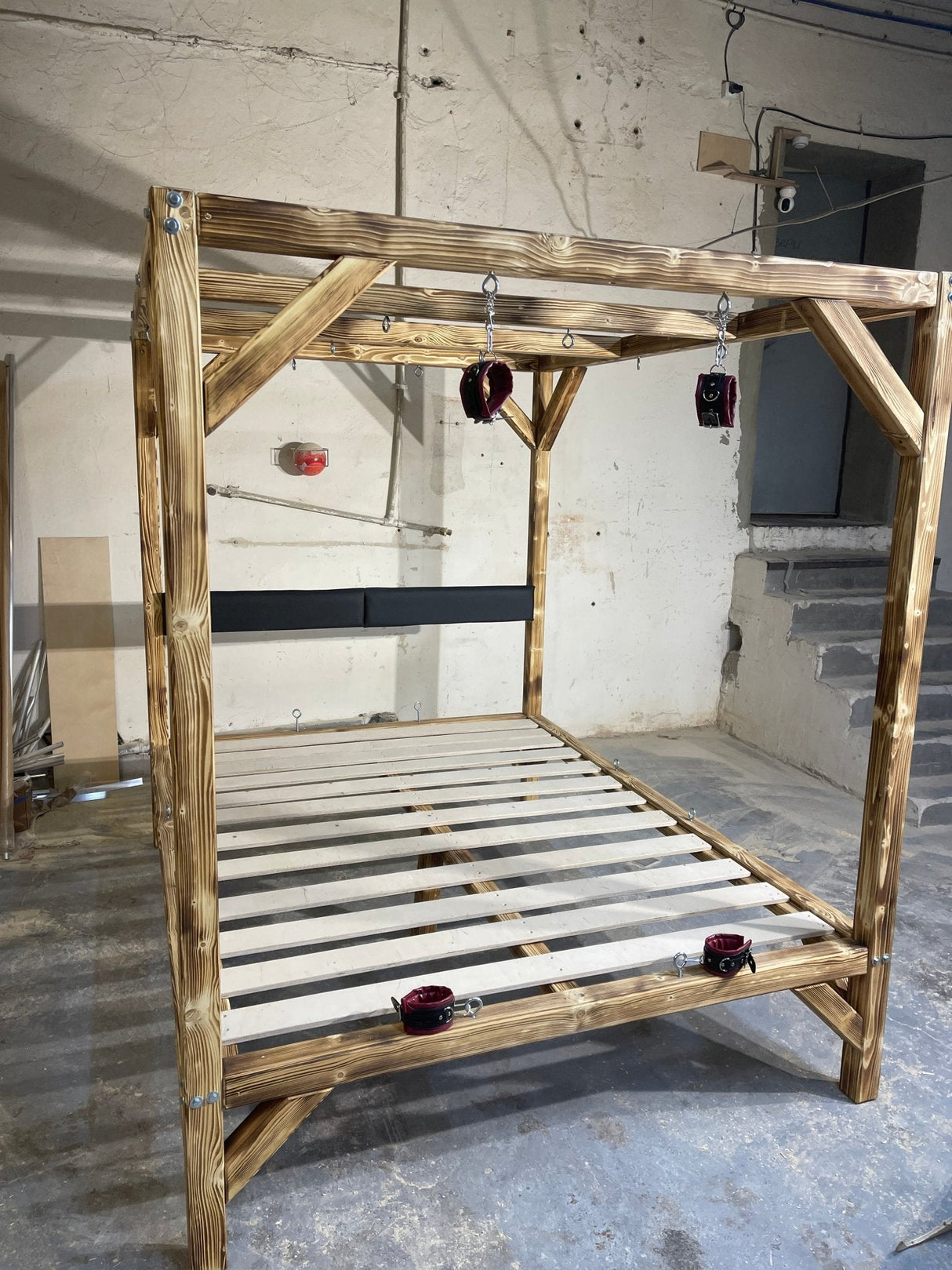 Handcrafted BDSM Wooden Bondage Bed – Elegant & Functional Adult Play Furniture