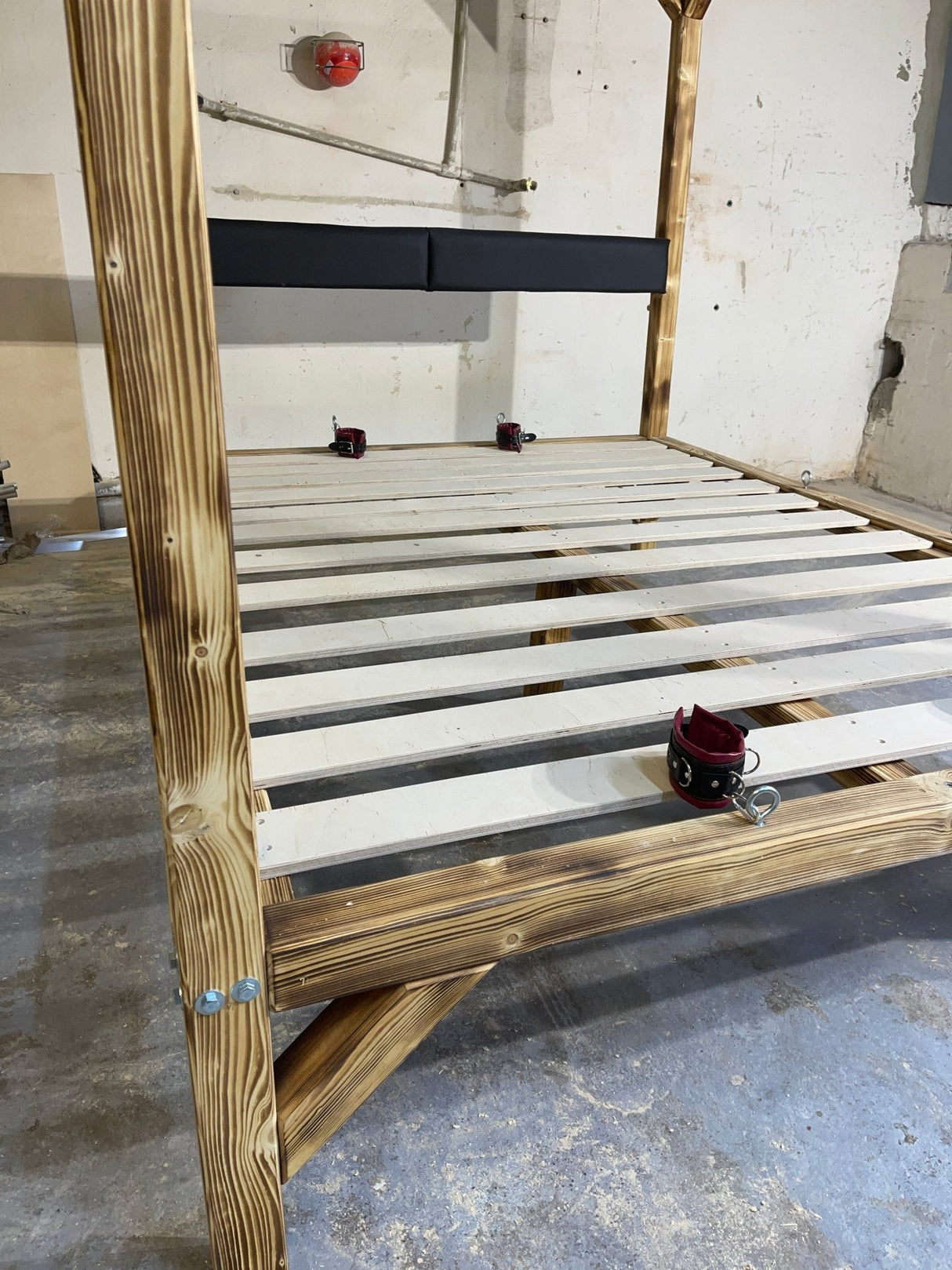 Handcrafted BDSM Wooden Bondage Bed – Elegant & Functional Adult Play Furniture