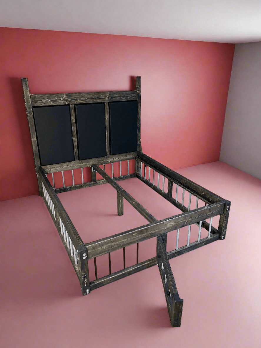 Handcrafted King Size BDSM Wooden Bed – Unique Restraining Options
