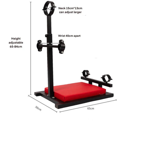 Kneeling taming platform right view with labelled dimensions and specifications - BDSM Authority