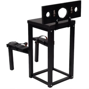 Kneeling stockade restraint bench with hinged head and wrist pillory and reinforced frame - BDSM Authority