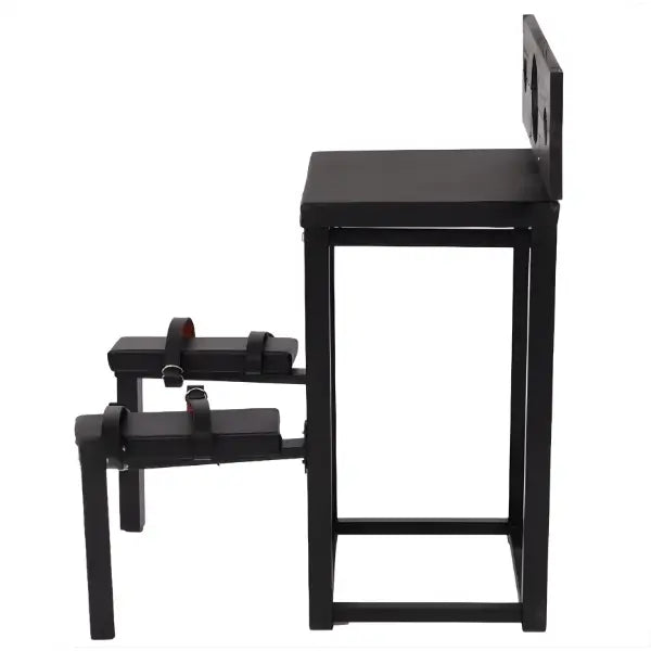 Kneeling stockade restraint bench side view showing head support and reinforced frame - BDSM Authority