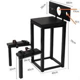 Kneeling stockade restraint bench with labelled dimensions and frame measurements - BDSM Authority
