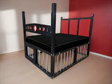 King Size BDSM-Inspired Wooden Bed with Cage & Restraint Options