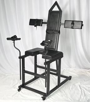 Leveled-Up Gynecology Chair Full-Control Positioning System, heavy-duty adjustable BDSM furniture with multi-angle positioning, reinforced frame, and padded support designed for secure, stable, and customizable positioning.
