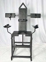 Leveled-Up Gynecology Chair Full-Control Positioning System front view, heavy-duty adjustable BDSM furniture with padded support, reinforced frame, and multi-angle positioning for secure stability and control.
