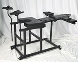 Leveled-Up Gynecology Chair Full-Control Positioning System recline view, heavy-duty adjustable BDSM chair featuring padded support, reinforced frame, and multi-angle reclining positioning for secure stability and control.

