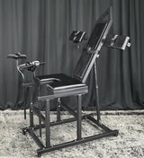 Leveled-Up Gynecology Chair Full-Control Positioning System side view, heavy-duty adjustable BDSM furniture with padded support, reinforced frame, and multi-angle positioning for secure stability and control.
