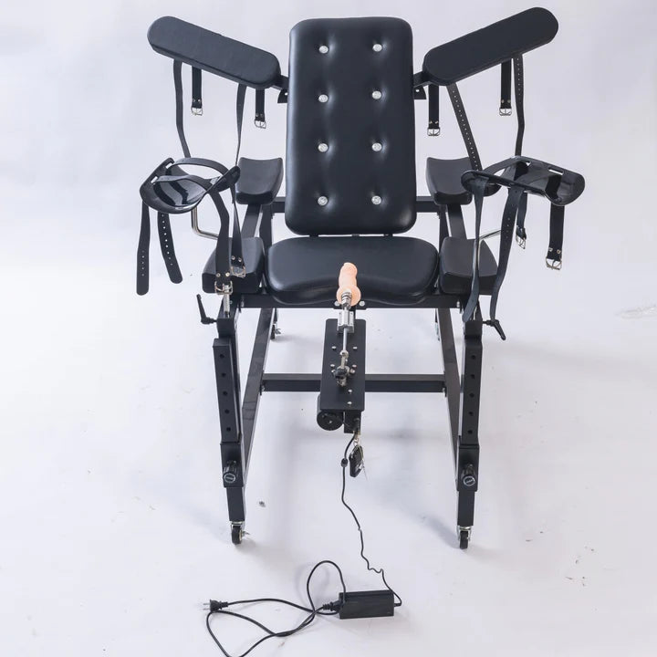 Lux adjustable bondage bench system front view with integrated mechanism, reinforced frame, and adjustable positioning structure
