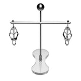 Master Series Tower of Pain Adjustable Clover-Style Nipple Clamps with Stainless Steel Tower and Acrylic Chest Pad
