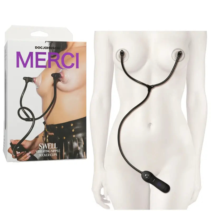 Merci Swell Auto Vibrating Nipple Sucker Cups in Black with Hands-Free Suction and 7 Vibration Functions