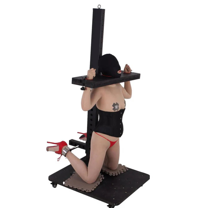 Multi-Position Mobile Stockade Pillory Commercial Restraint & Display System model – mobile BDSM stockade with reinforced frame, adjustable restraint openings, lockable wheels, and commercial-grade construction for stable positioning and display use.
