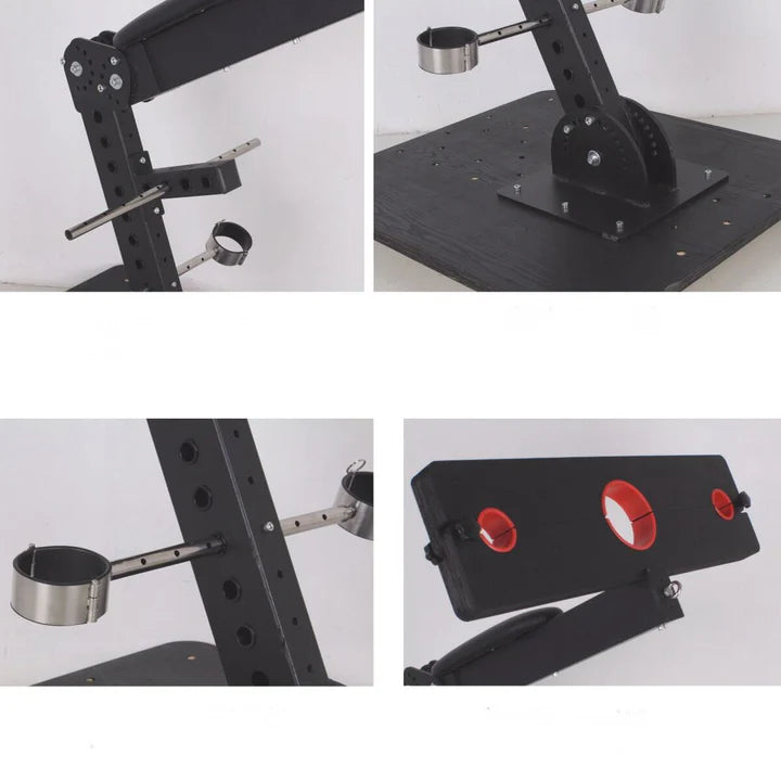 Multi-Position Mobile Stockade Pillory Commercial Restraint & Display System specifications – heavy-duty mobile stockade with reinforced frame, adjustable restraint slots, lockable wheels, and commercial-grade durable construction for stable positioning.