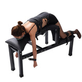 Multi-Position Punishment Goat for Controlled Positioning and Split-Leg Restraint with model view, heavy-duty BDSM restraint furniture featuring reinforced frame, adjustable support points, and split-leg positioning system shown in use for secure stability and control.
