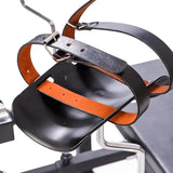 Multi-position restraint chair for full-body control and precision access with right side leg restraint, reinforced frame, and adjustable support system
