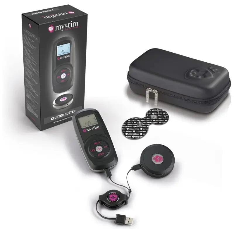 Mystim Cluster Buster Starter Kit, Wireless E-Stim Power Unit with Remote, Receiver and Bi-Polar Electrode