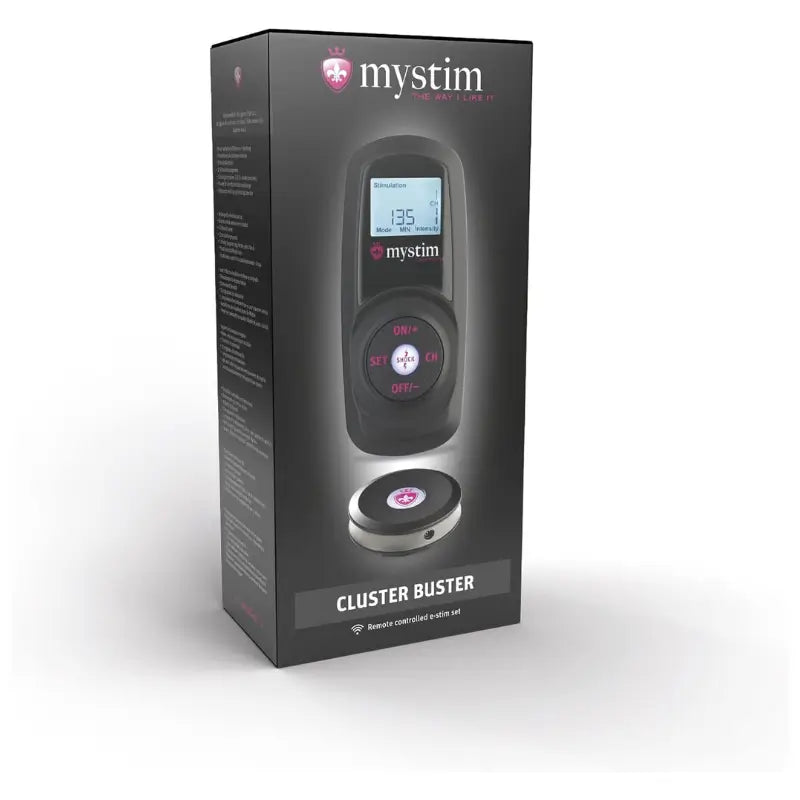 Mystim Cluster Buster Starter Kit, Wireless E-Stim Power Unit with Remote, Receiver and Bi-Polar Electrode