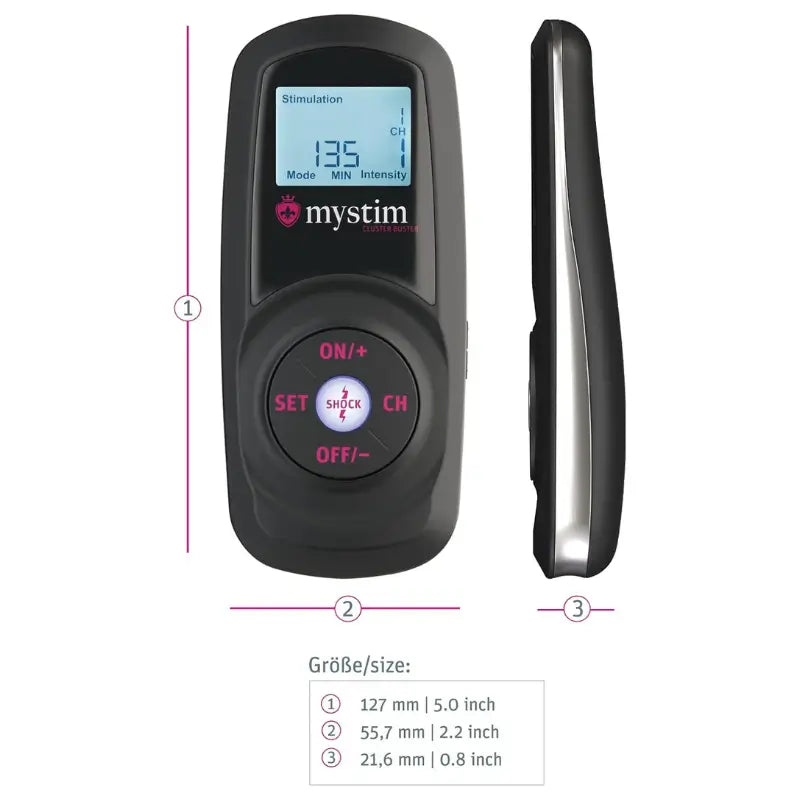 Mystim Cluster Buster Starter Kit, Wireless E-Stim Power Unit with Remote, Receiver and Bi-Polar Electrode