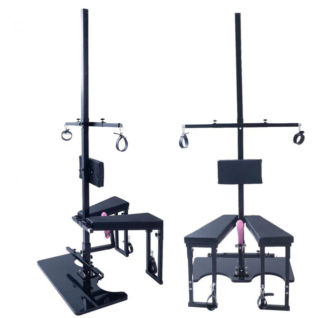 Orgasm Tower Dual-Position Cross & Bondage Chair System – heavy-duty BDSM furniture featuring a multifunction restraint cross and integrated bondage chair design for secure positioning, adjustable support, and versatile adult play setups in private lifestyle environments.
