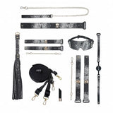 Ouch! International Florence Collection 8-Piece Bondage Kit with Iridescent Handbag, Collar, Cuffs, Flogger and Vibrating Bullet