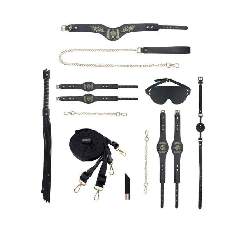 Ouch! International London Collection 8-Piece Bondage Kit with Iridescent Handbag, Collar, Cuffs, Flogger and Vibrating Bullet