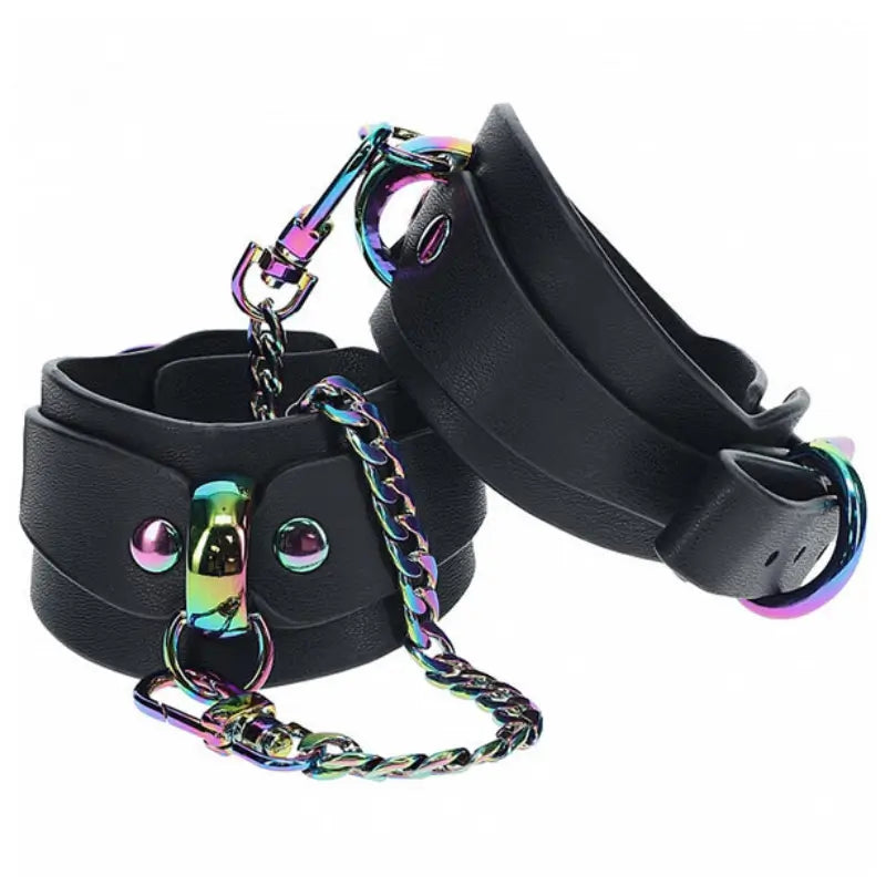 Ouch! International Venice Collection 8-Piece Bondage Kit with Iridescent Handbag, Collar, Cuffs, Flogger and Vibrating Bullet