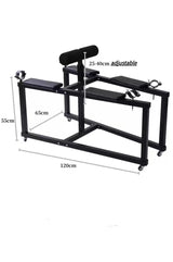 Penalty Goat Restraint Bench dimensions, heavy-duty BDSM restraint bench with reinforced frame and padded surface designed for stable positioning and secure support.
