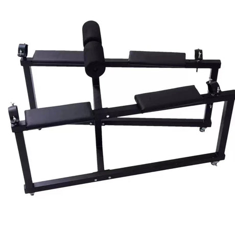 Penalty Goat restraint bench side view showing steel pole and platform - BDSM Authority