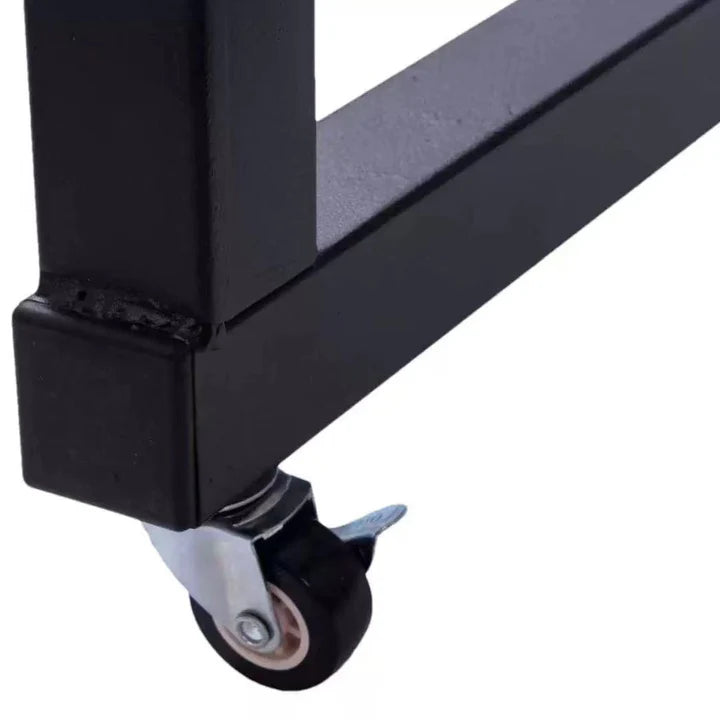Penalty Goat Restraint Bench wheel view, heavy-duty padded BDSM restraint bench with reinforced frame and durable wheels for mobility, stability, and secure positioning and support.
